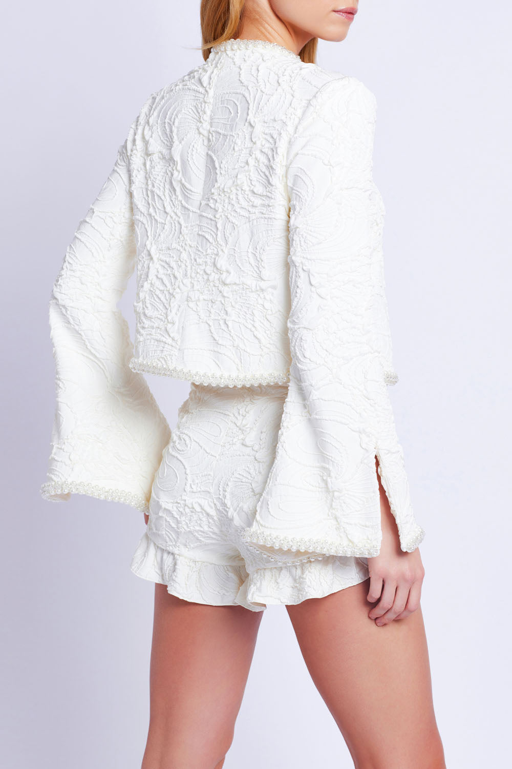 Pearl-Beaded Jacquard Jacket