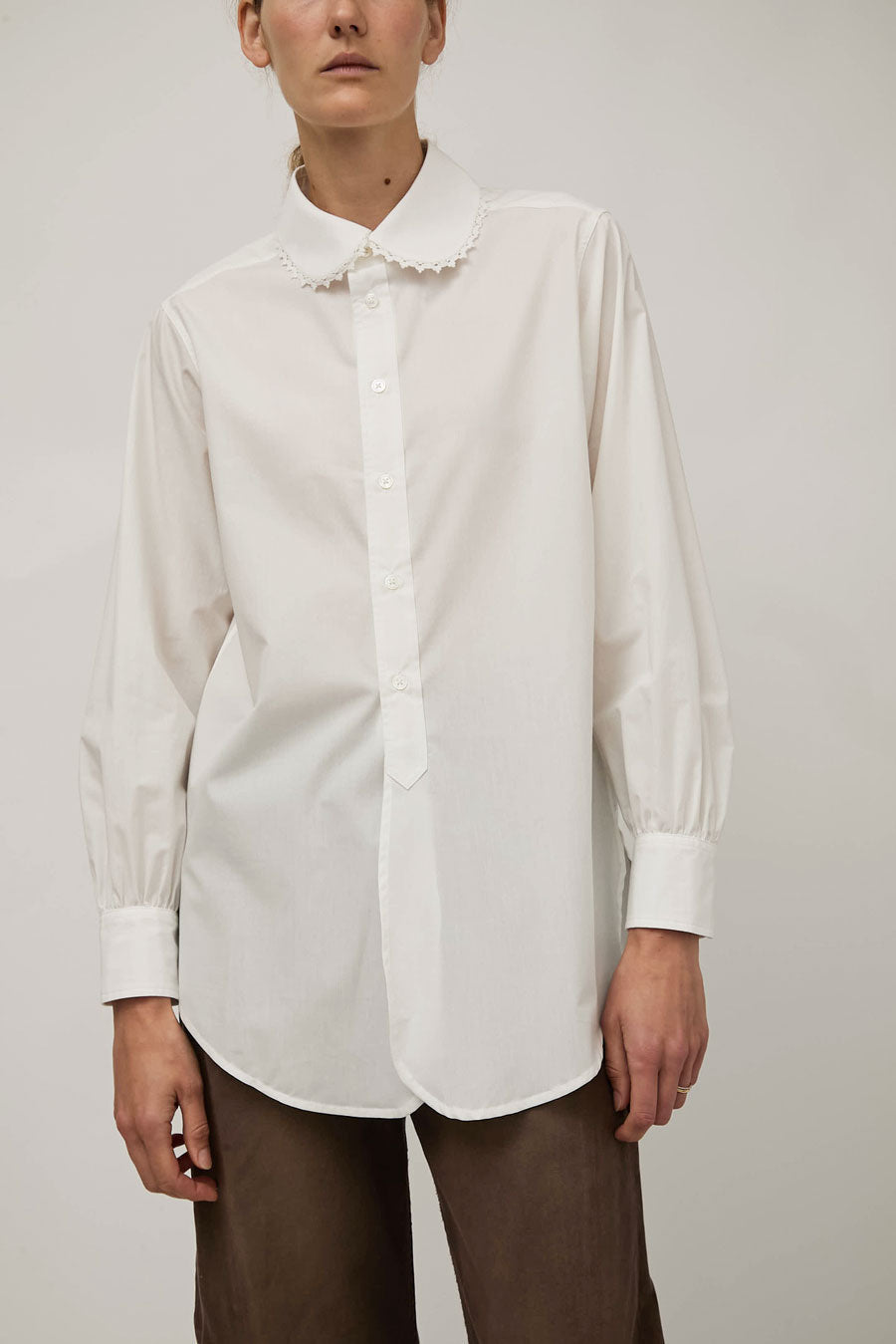B Sides Louisa Shirt in White Poplin and Tatted Lace