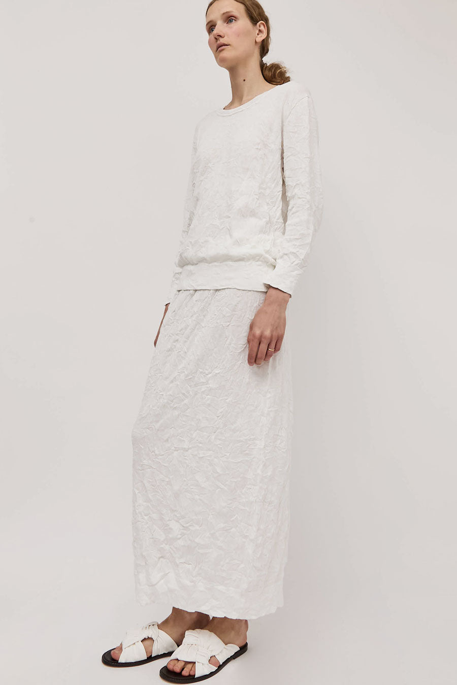 Black Crane Crinkled Knit Skirt in White