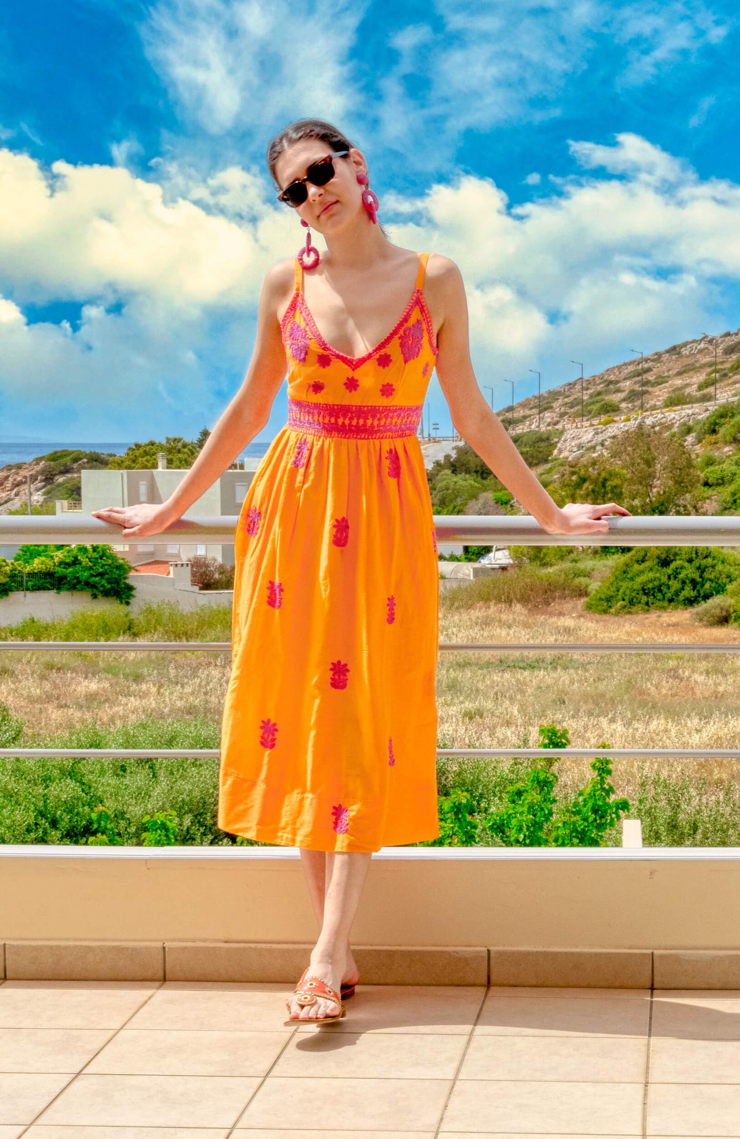 Hand Embroidered Midi Dress - Fiesta Time