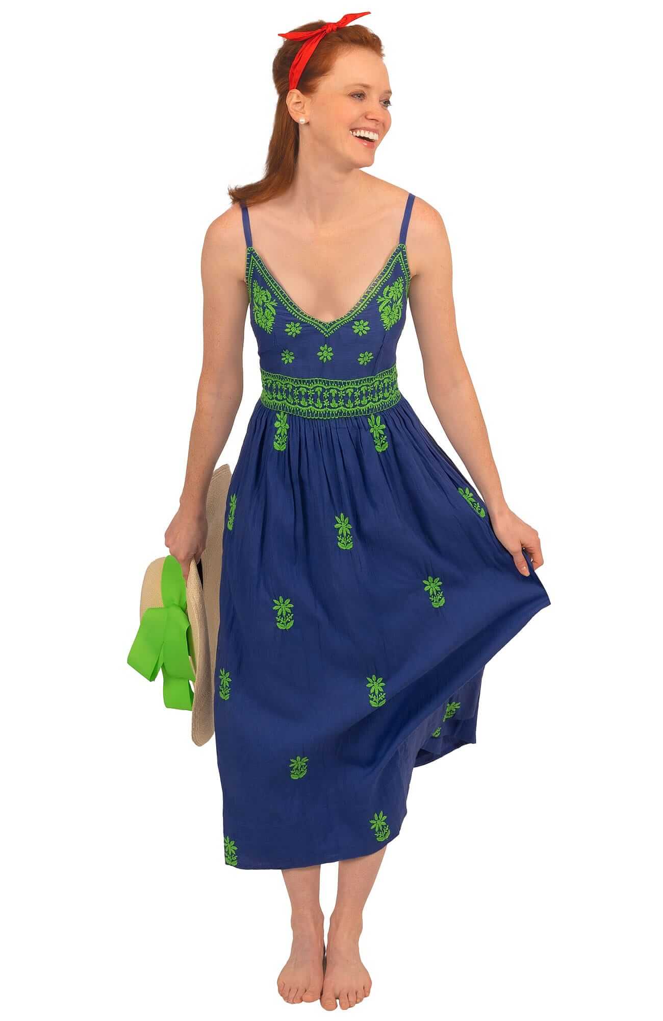 Hand Embroidered Midi Dress - Fiesta Time
