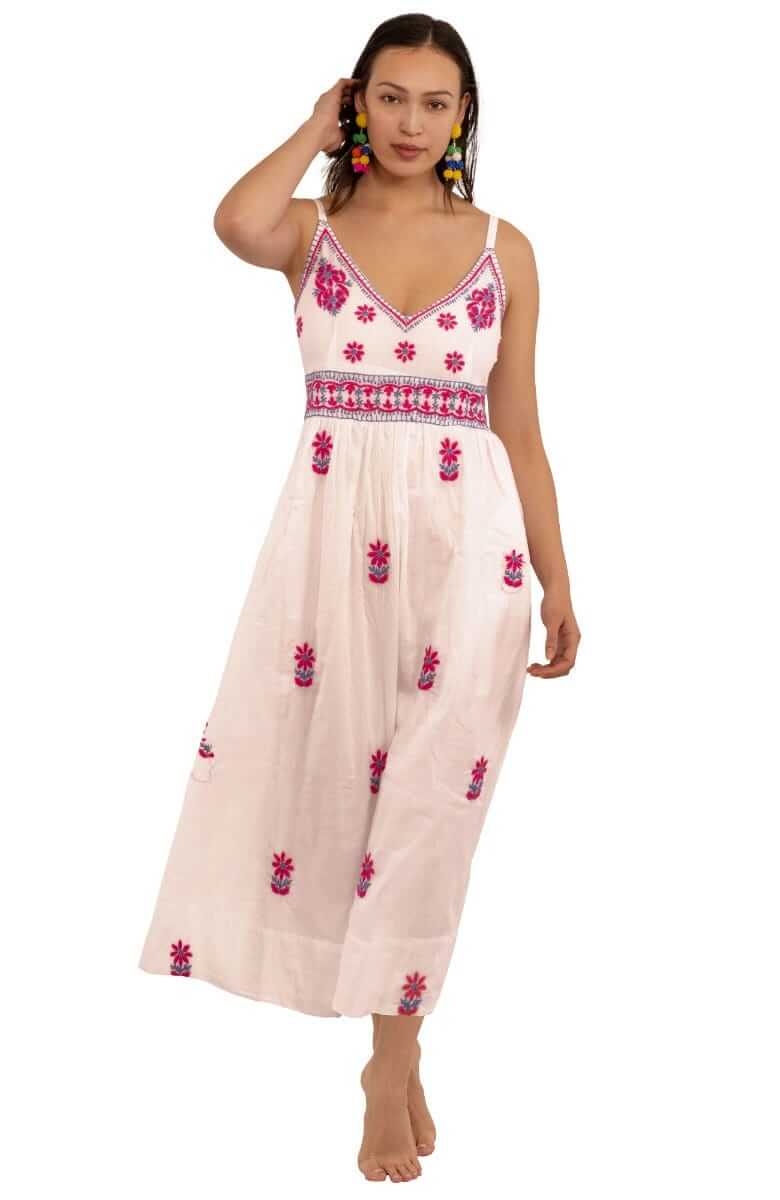 Hand Embroidered Midi Dress - Fiesta Time