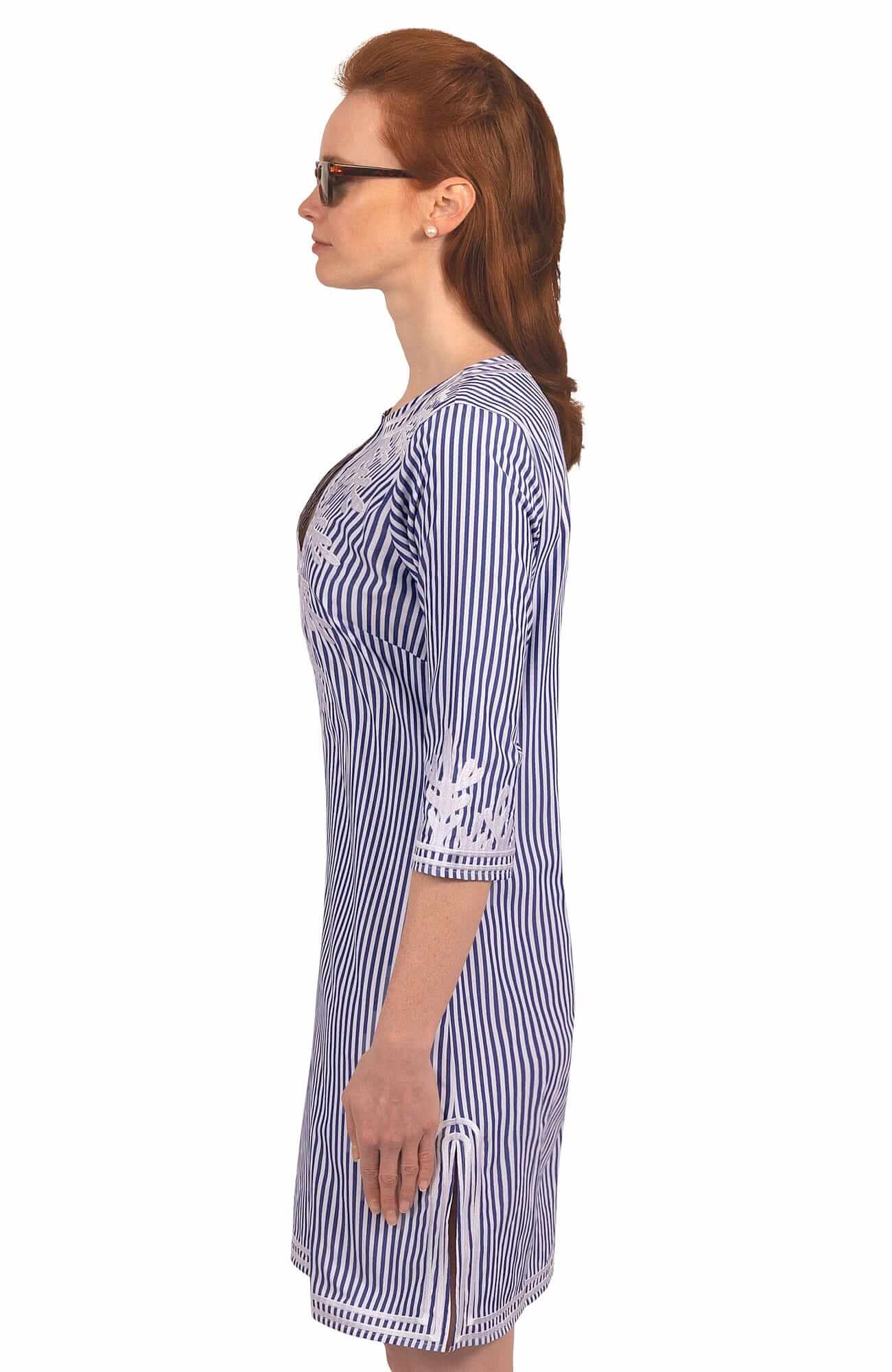 Wash / Wear Embroidered Pinstripe Dress - The Reef