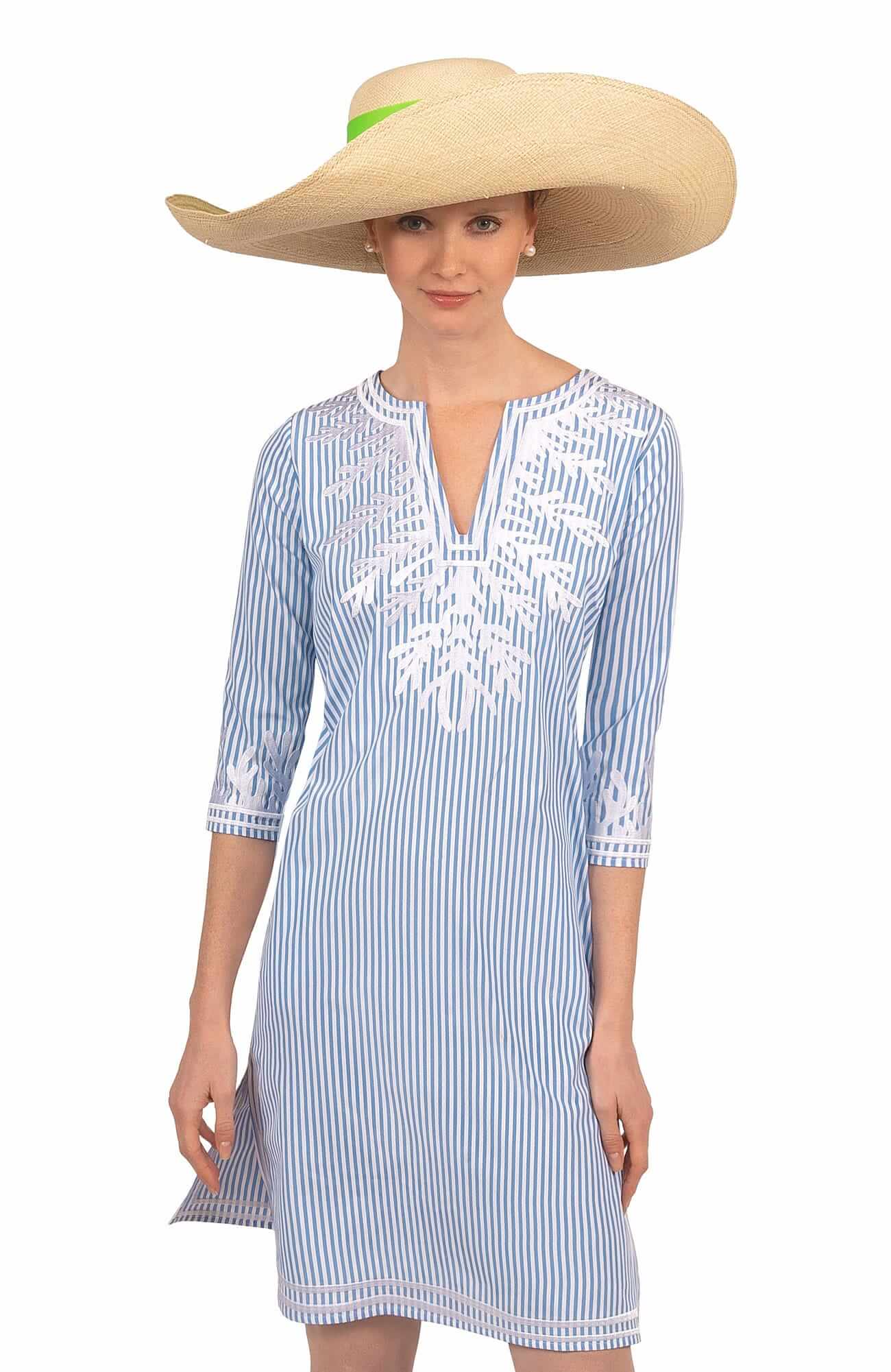 Wash / Wear Embroidered Pinstripe Dress - The Reef