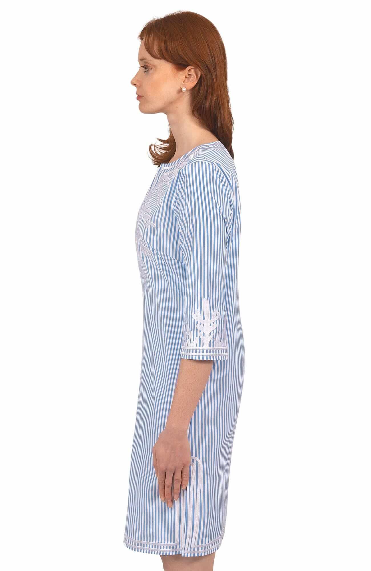 Wash / Wear Embroidered Pinstripe Dress - The Reef