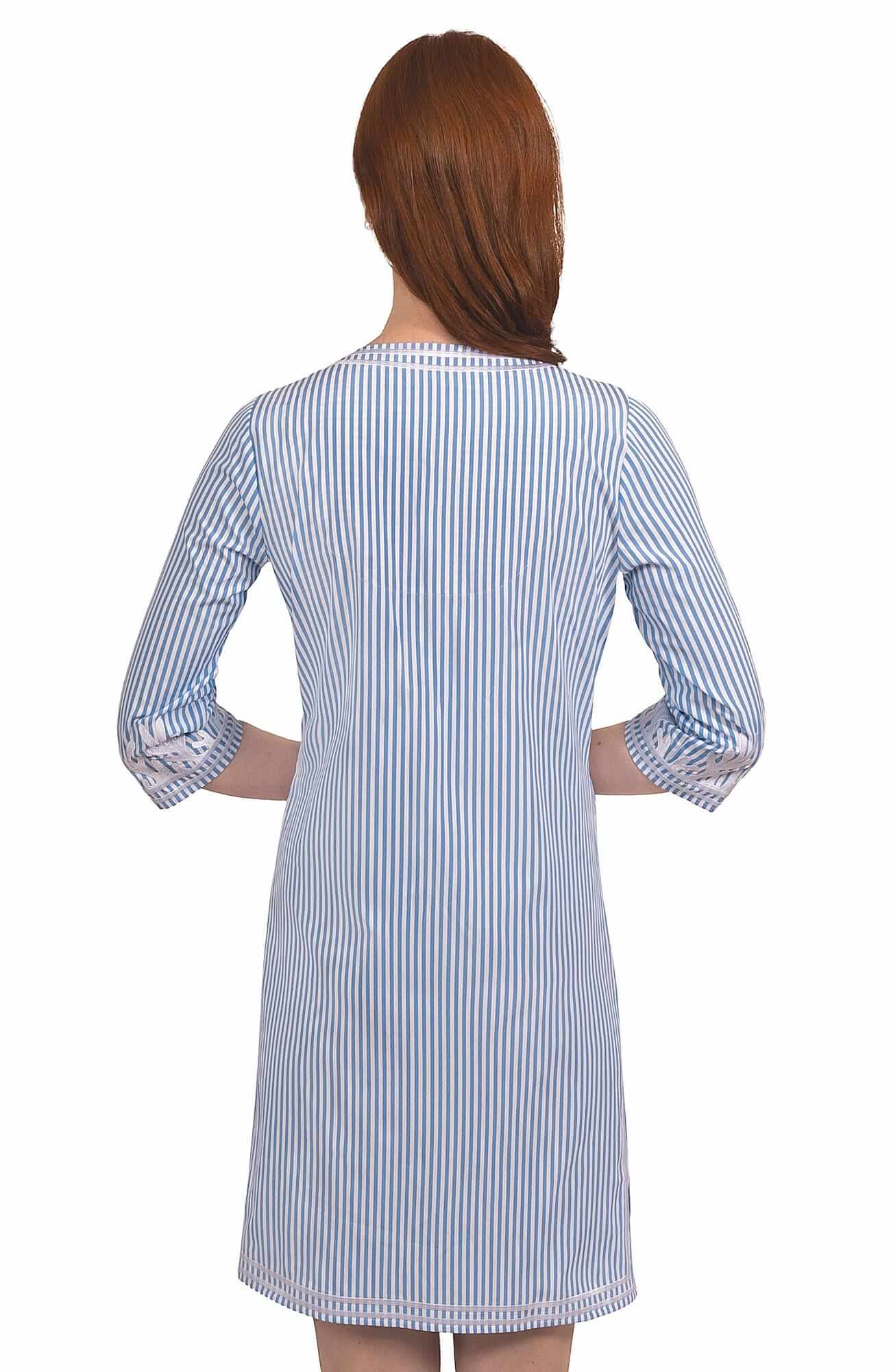 Wash / Wear Embroidered Pinstripe Dress - The Reef
