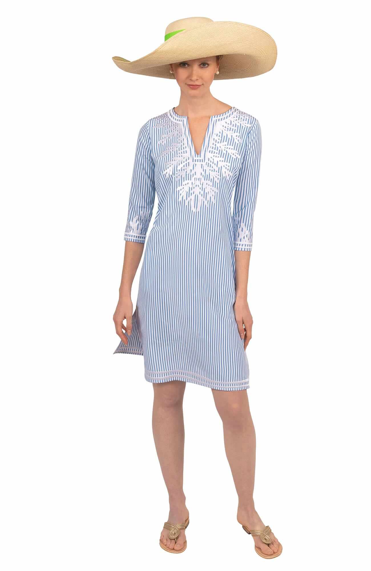 Wash / Wear Embroidered Pinstripe Dress - The Reef