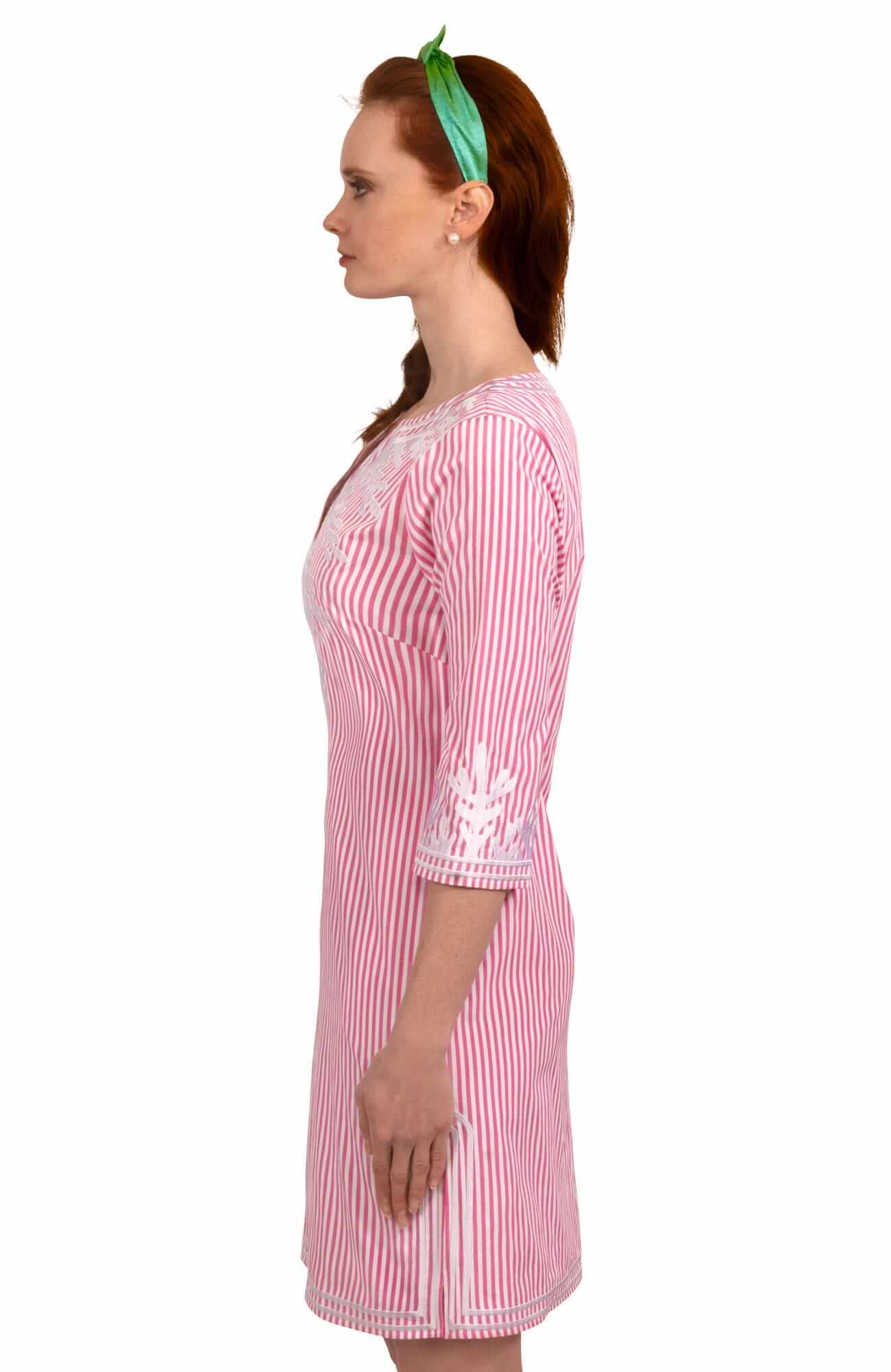 Wash / Wear Embroidered Pinstripe Dress - The Reef