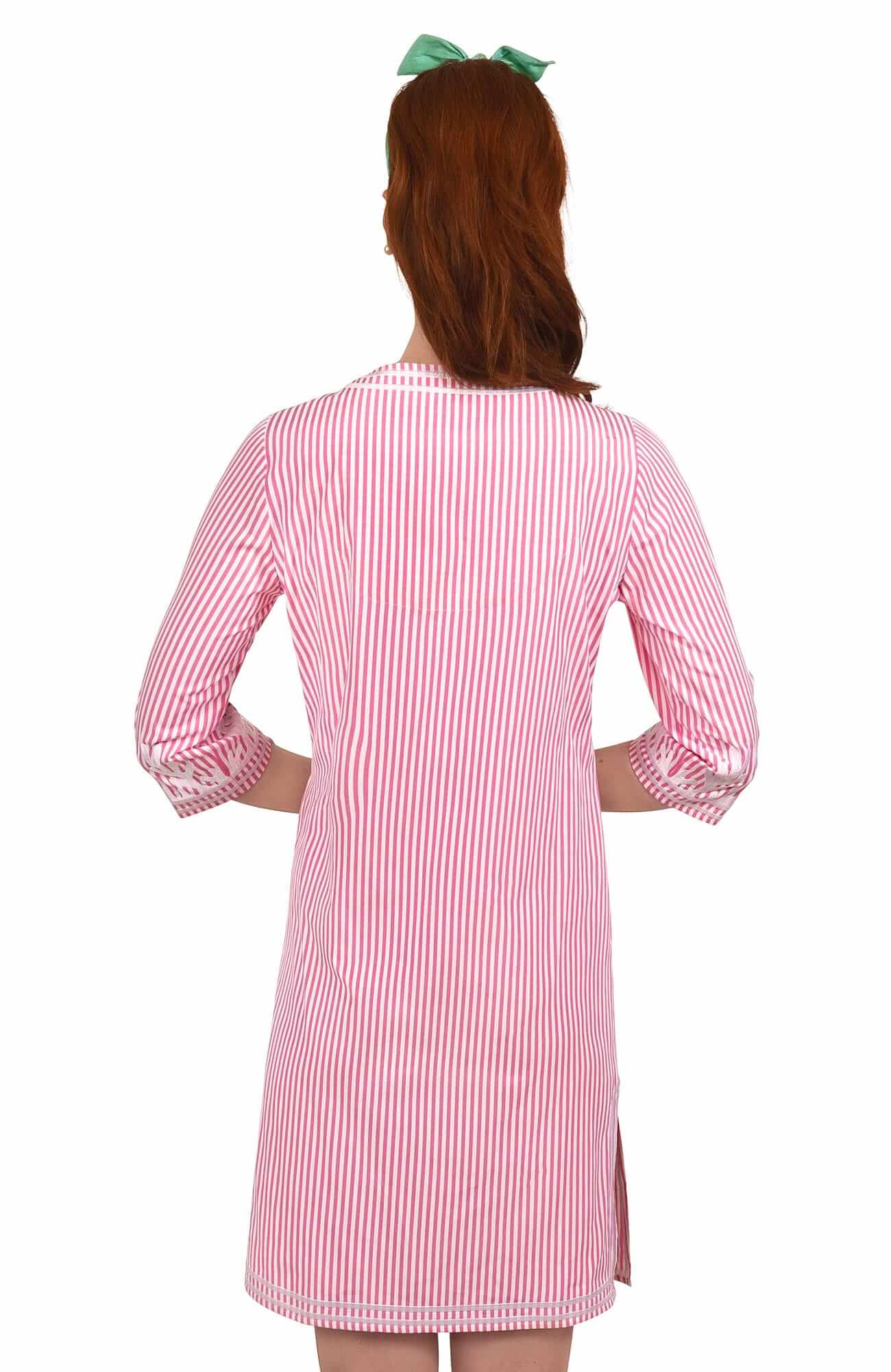 Wash / Wear Embroidered Pinstripe Dress - The Reef