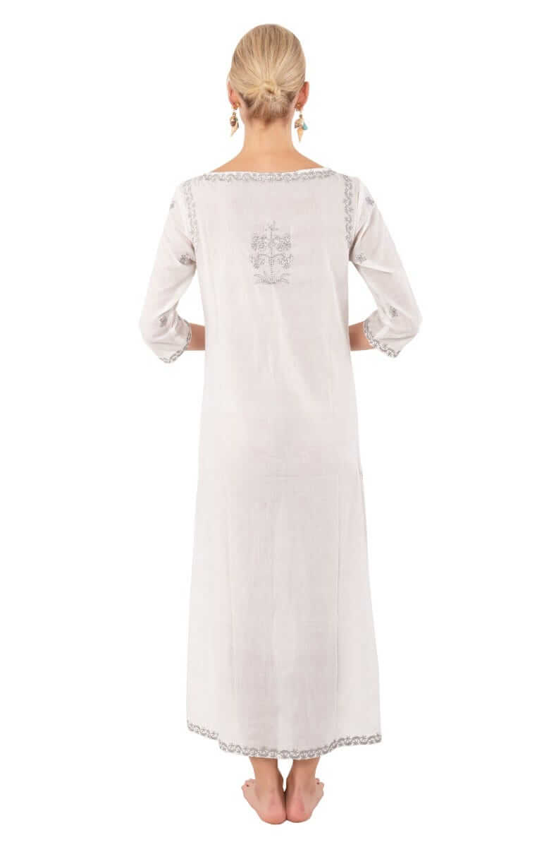 Hand Embroidered Cotton Upsa Daisy Caftan