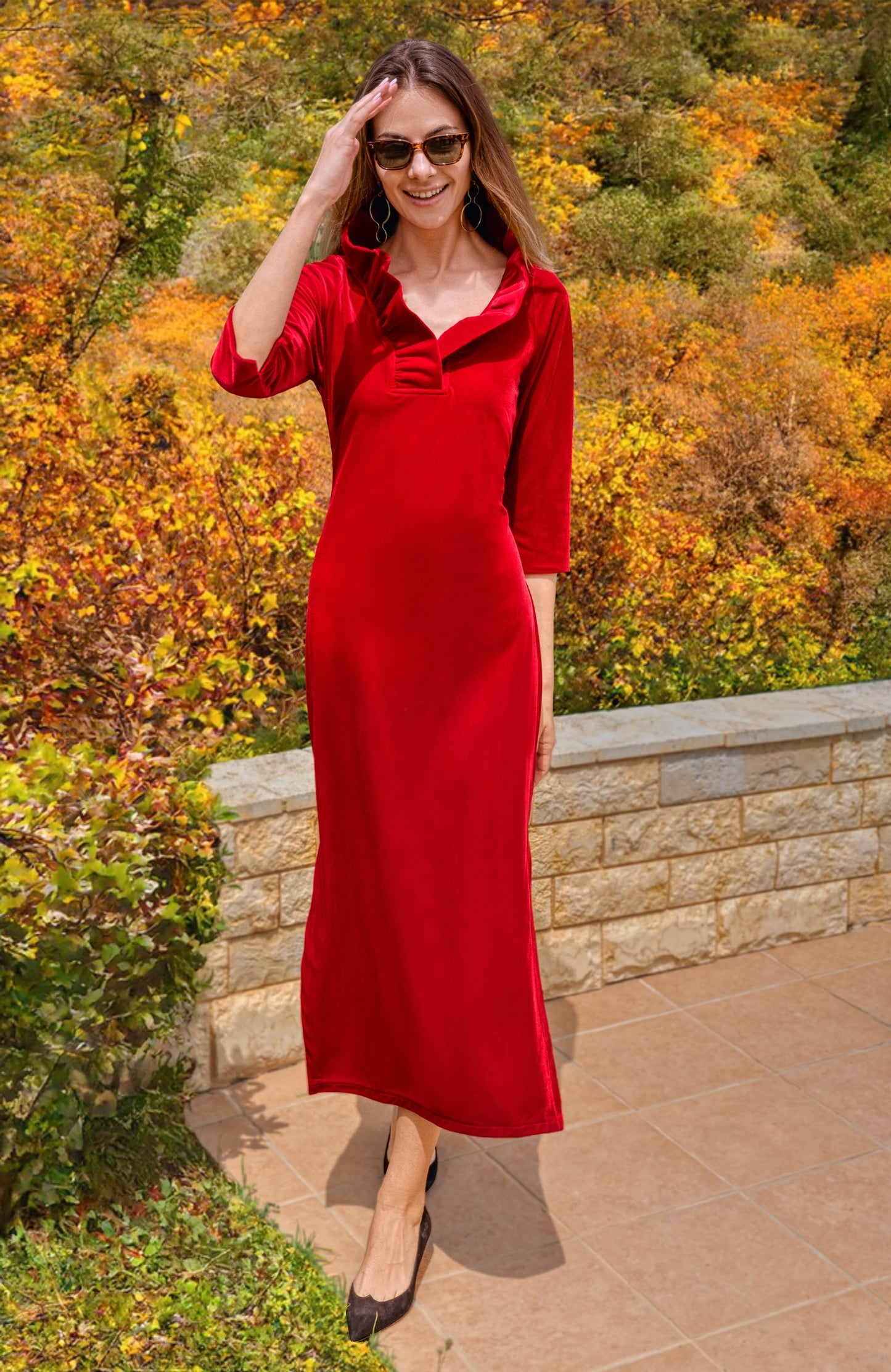 Ruffneck Midi Maxi Dress- Silky Velvet