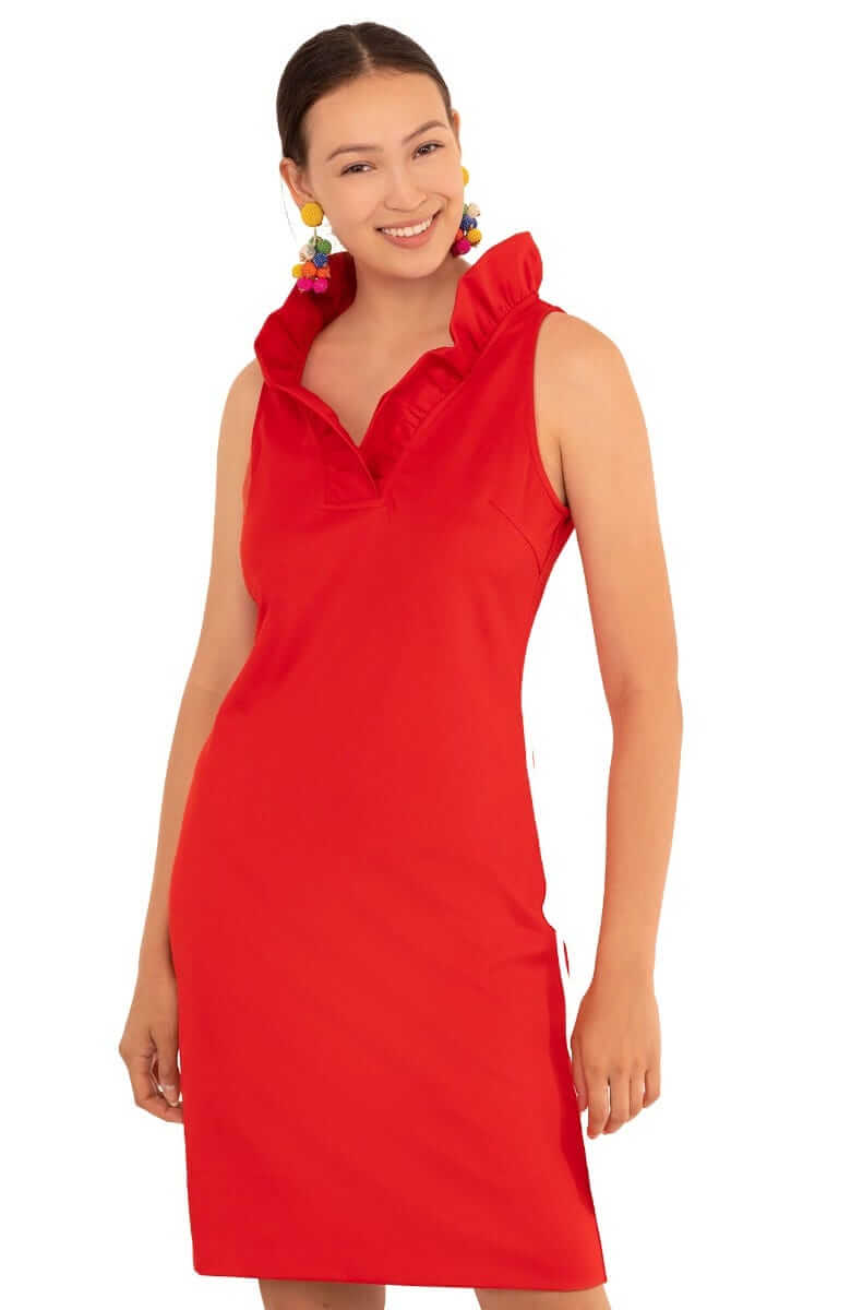 Jersey Ruffneck Sleeveless Dress - Solid