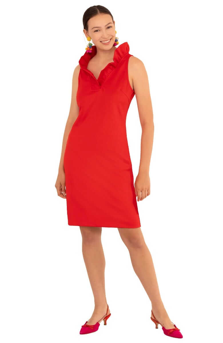 Jersey Ruffneck Sleeveless Dress - Solid
