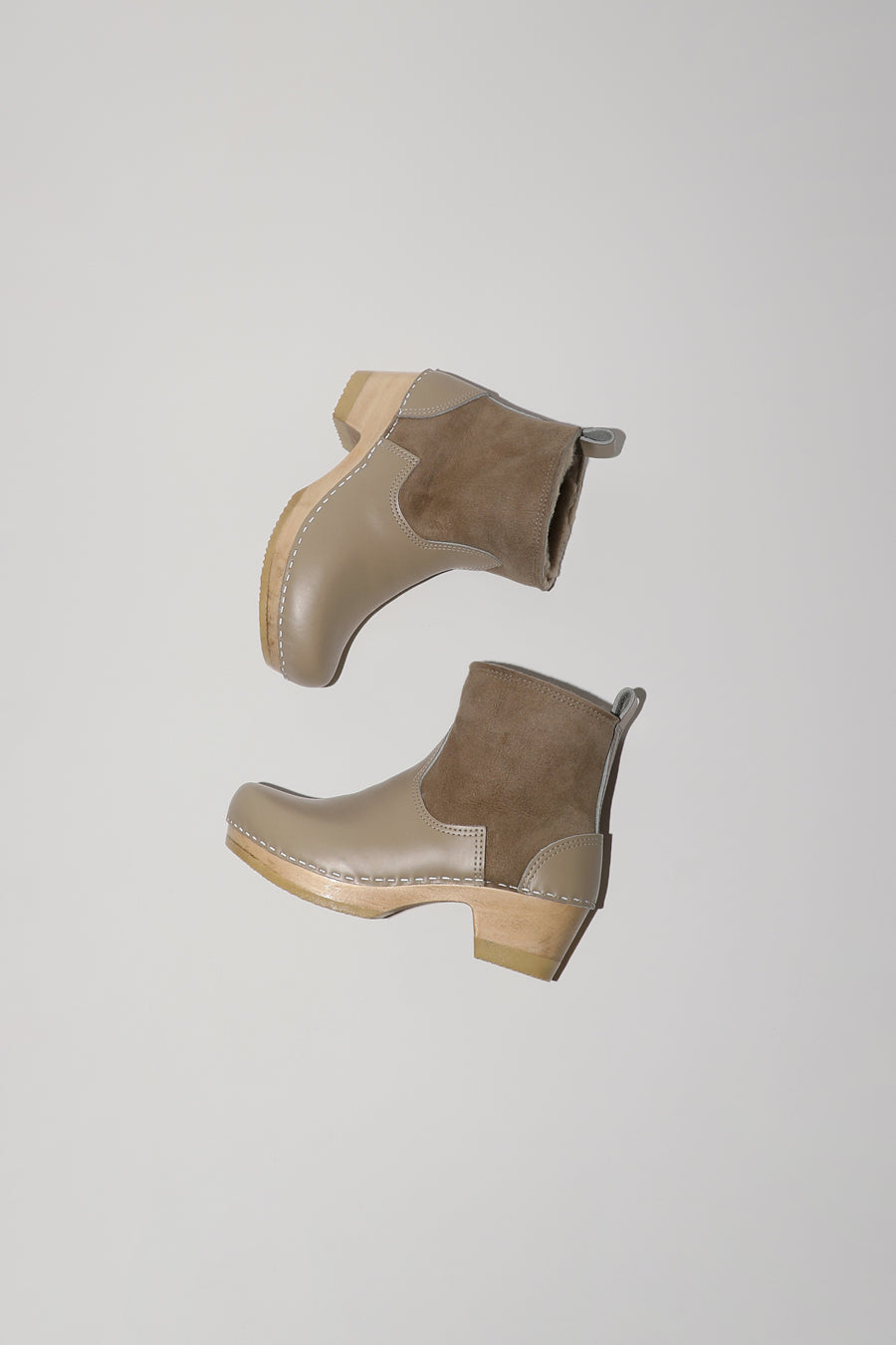 No.6 5" Pull on Shearling Clog Boot on Mid Heel in Clay