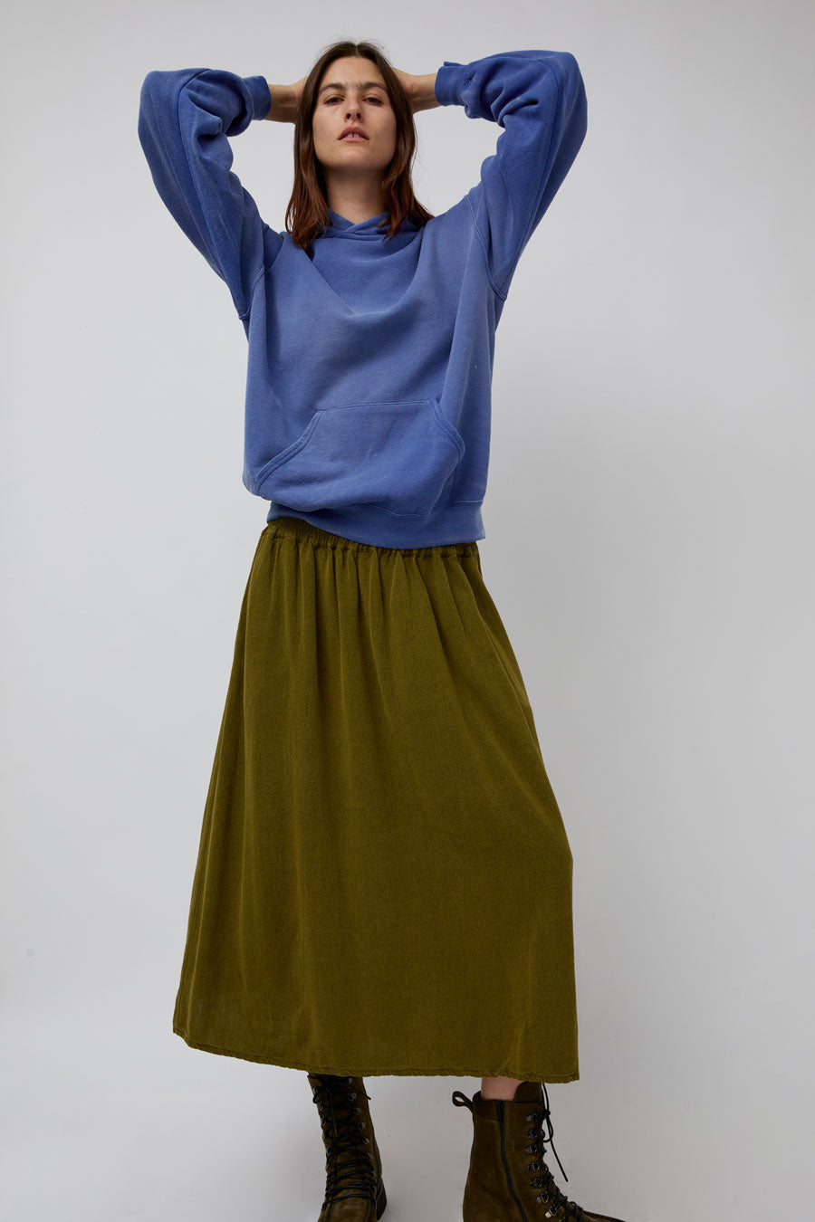 Sultan Wash Suzanne Skirt Oxford in Khaki Yellow