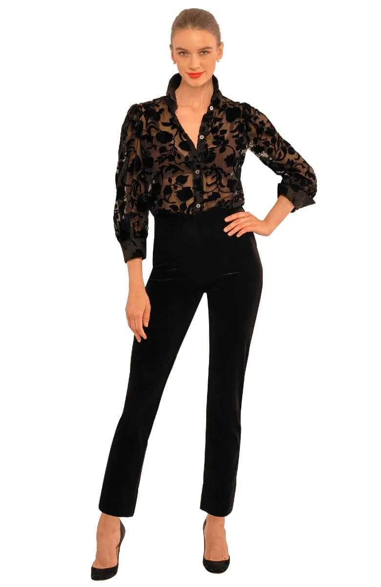 Flighty Floral Blouse - Luxe Leaf Velvet