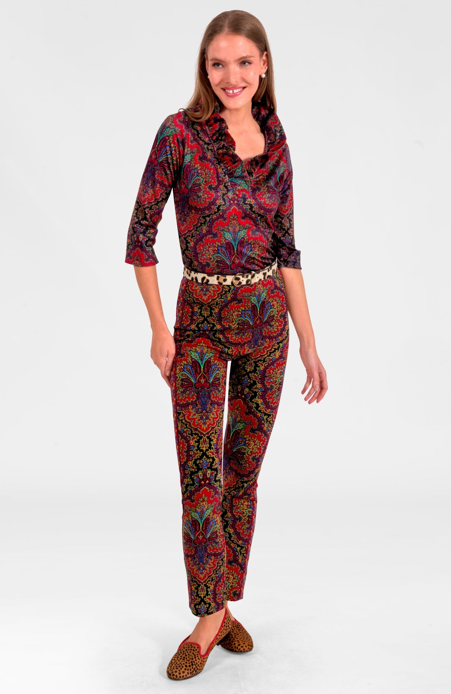 3/4 Sleeve Ruffneck Top - Passion Paisley