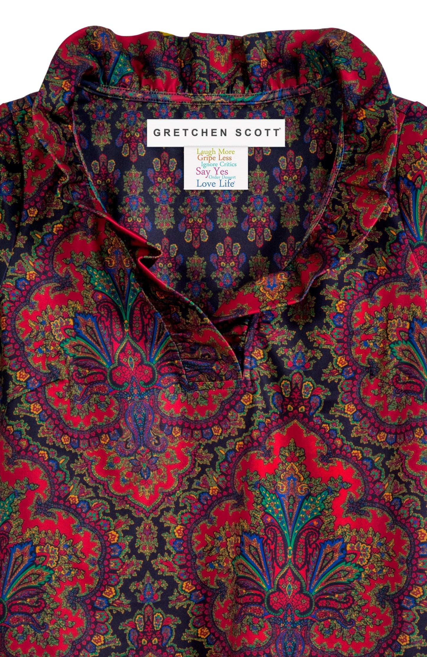 3/4 Sleeve Ruffneck Top - Passion Paisley