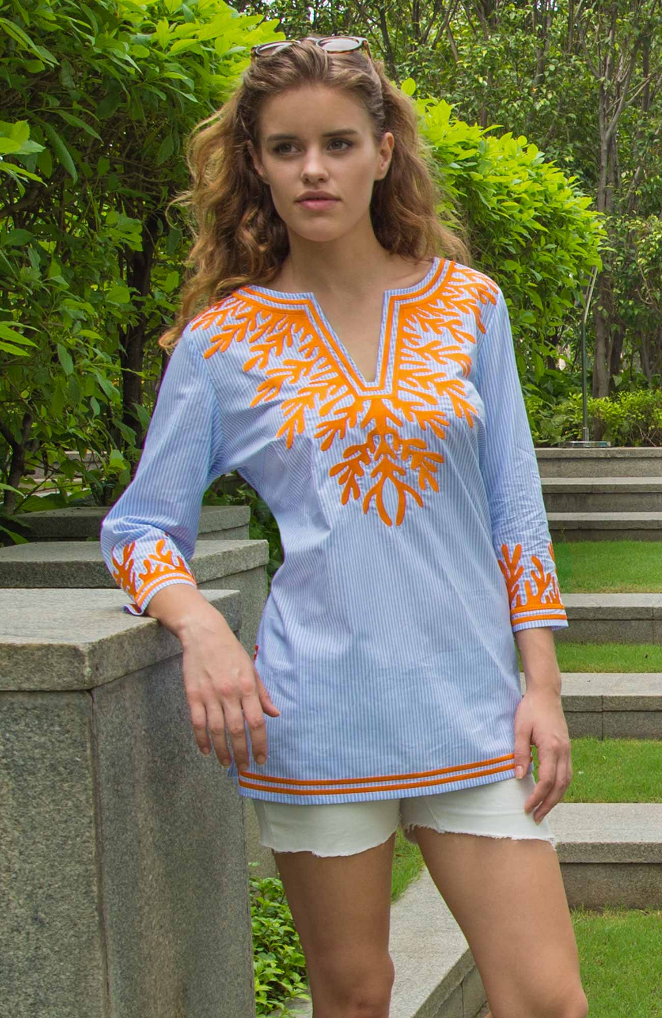 Embroidered Pinstripe Tunic - The Reef