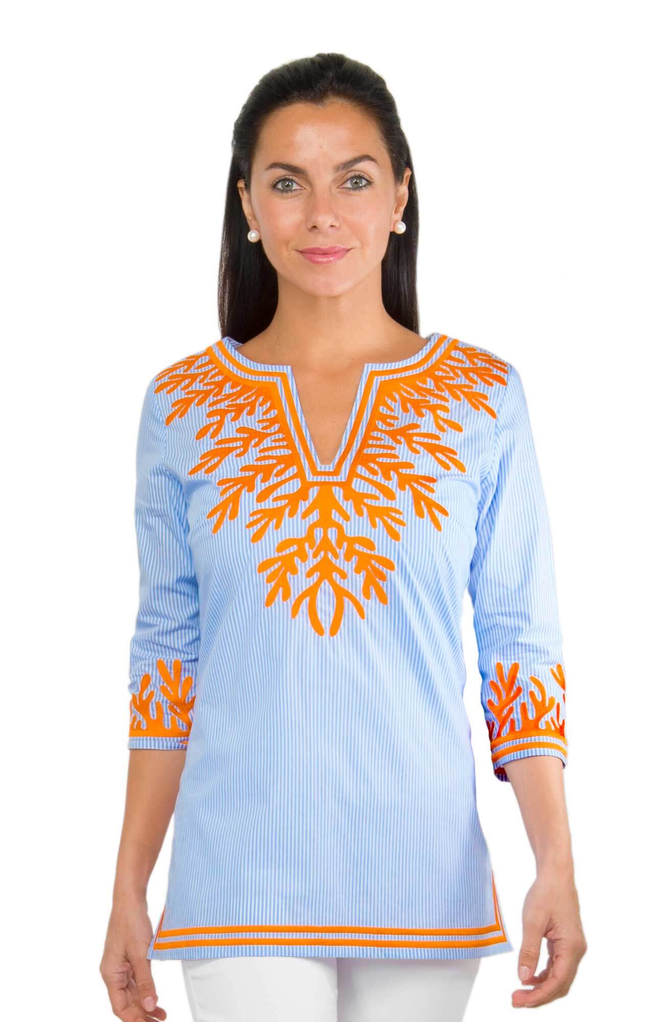 Embroidered Pinstripe Tunic - The Reef