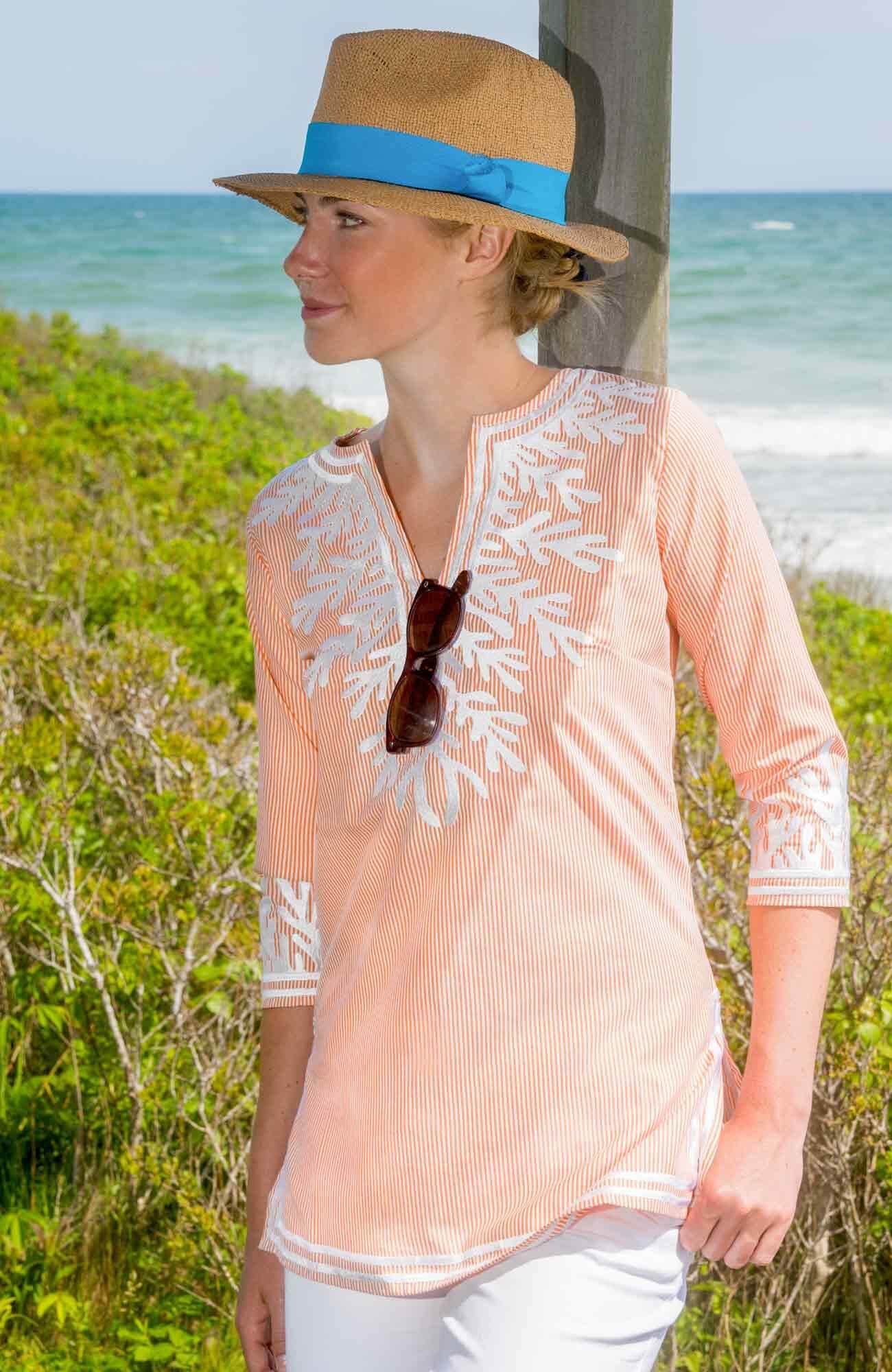 Embroidered Pinstripe Tunic - The Reef