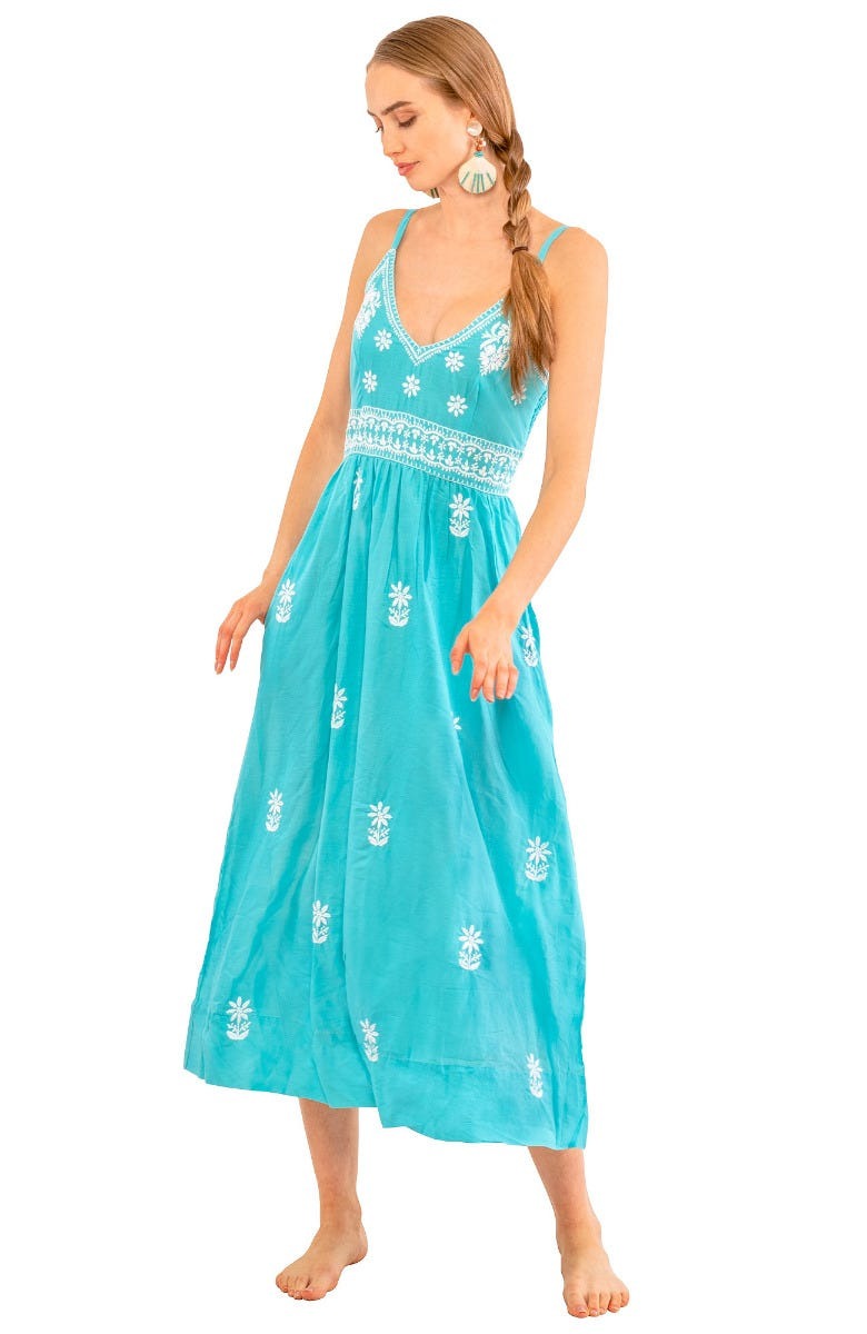 Hand Embroidered Midi Dress - Fiesta Time