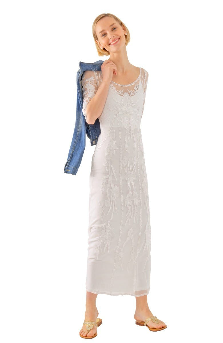 Mesh Embroidered Midi/Maxi Dress with Slip - Ikebana