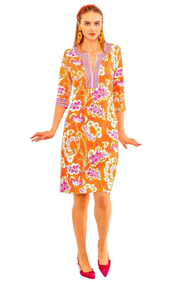 Split Neck Dress - Flora
