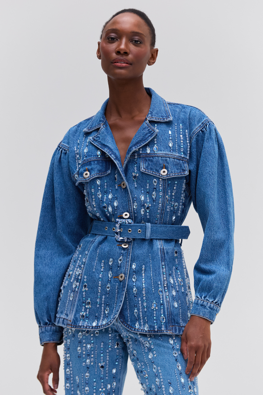 Hand-Beaded Denim Jacket