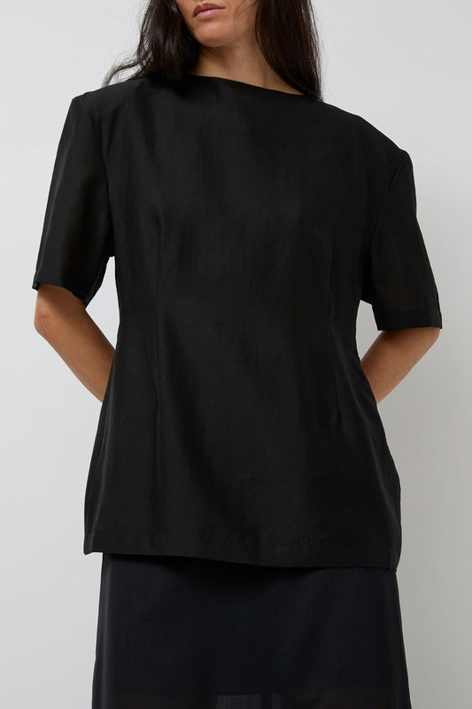 Amomento Silk Oversized Half Shirt in Black