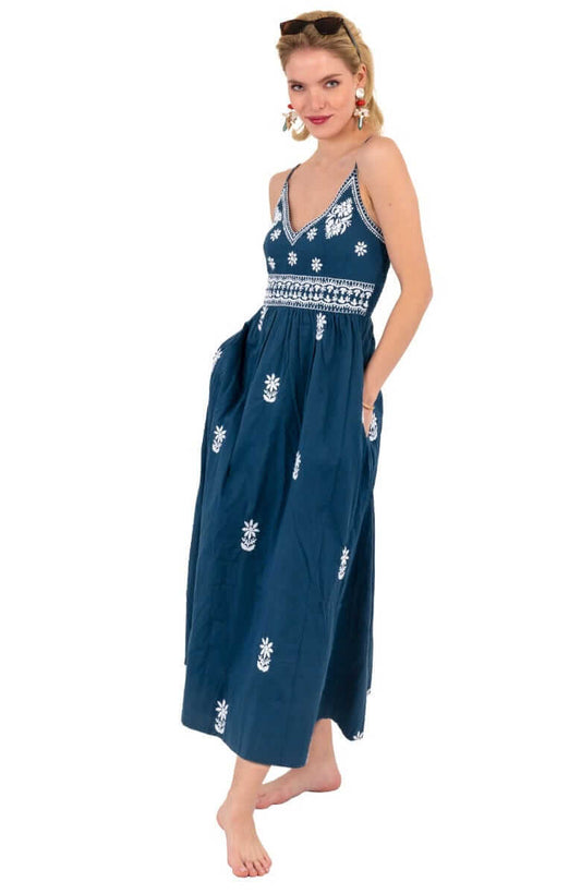 Hand Embroidered Midi Dress - Fiesta Time