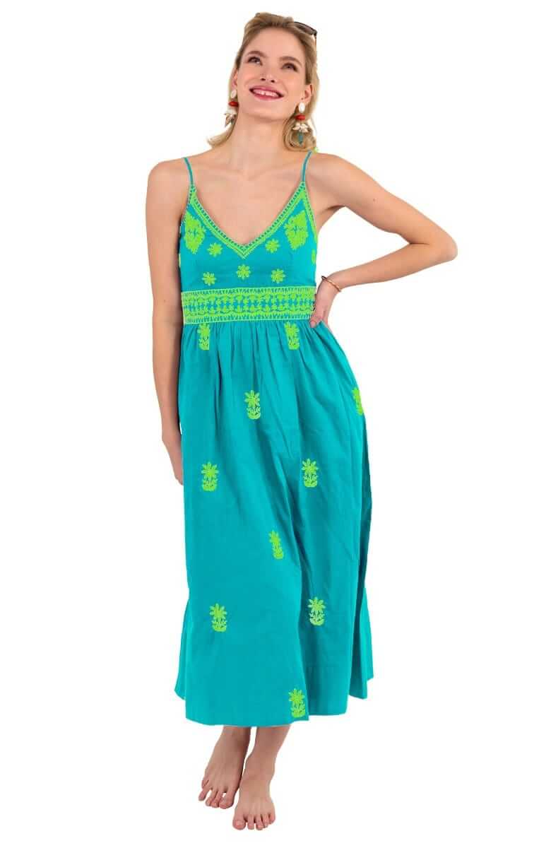 Hand Embroidered Midi Dress - Fiesta Time