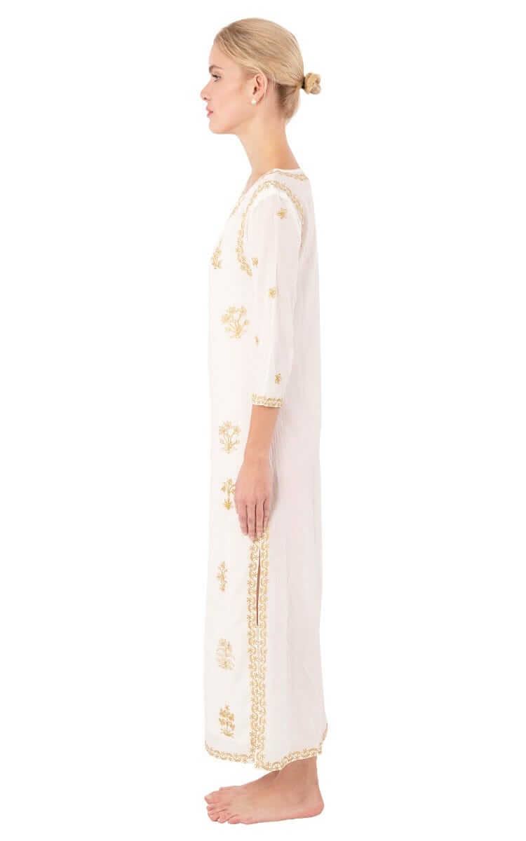 Hand Embroidered Cotton Upsa Daisy Caftan