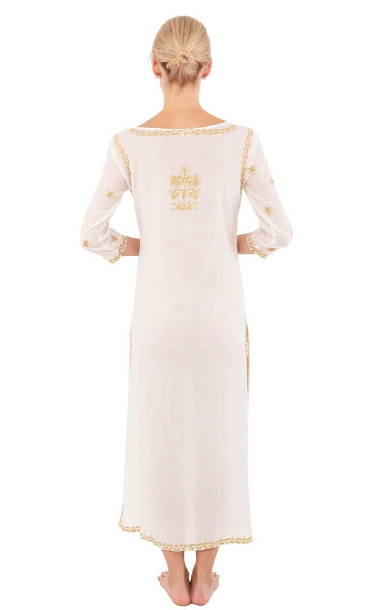 Hand Embroidered Cotton Upsa Daisy Caftan