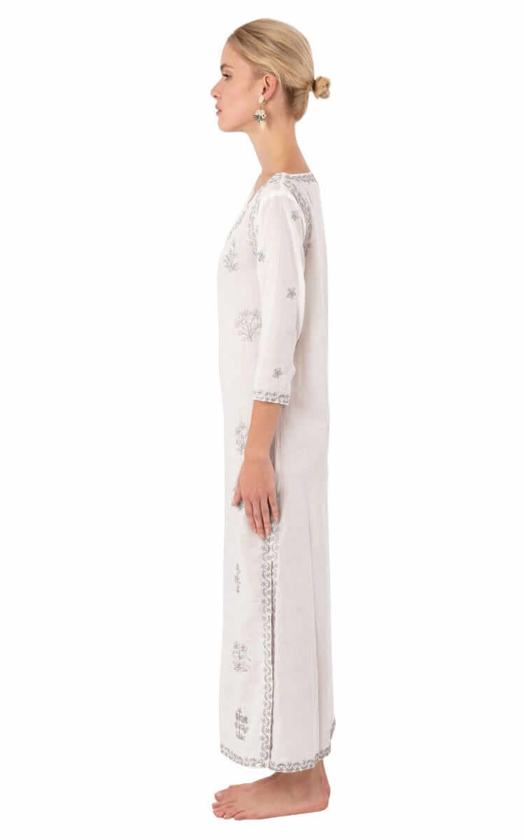 Hand Embroidered Cotton Upsa Daisy Caftan