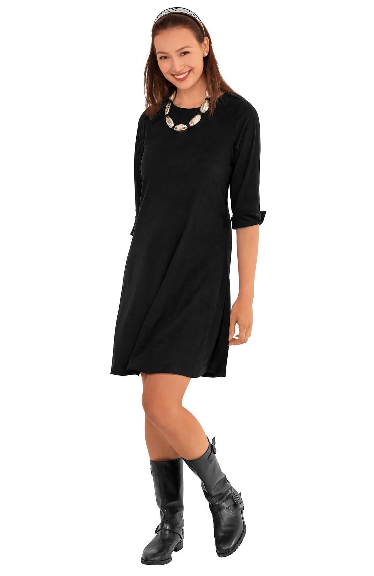 Button Back Swing Dress - Ultra Suede