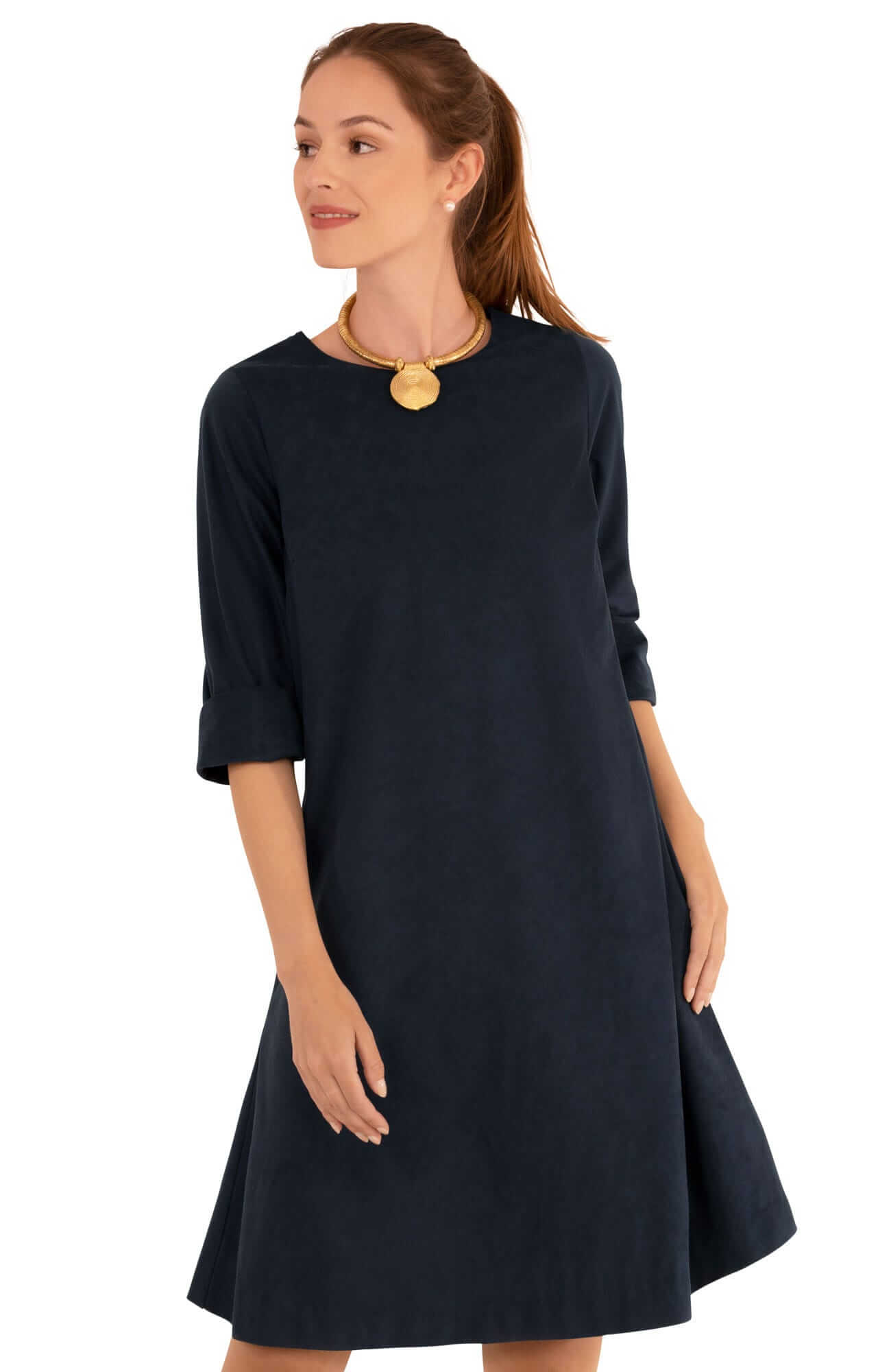Button Back Swing Dress - Ultra Suede