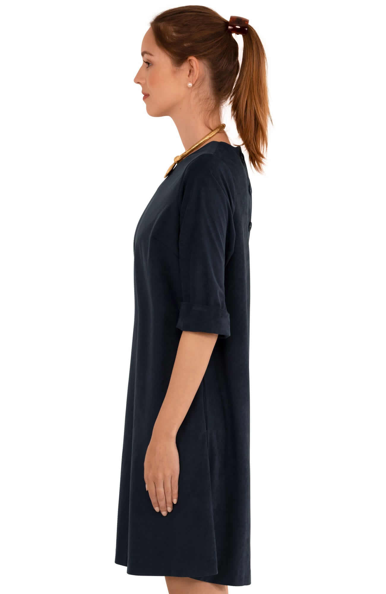 Button Back Swing Dress - Ultra Suede