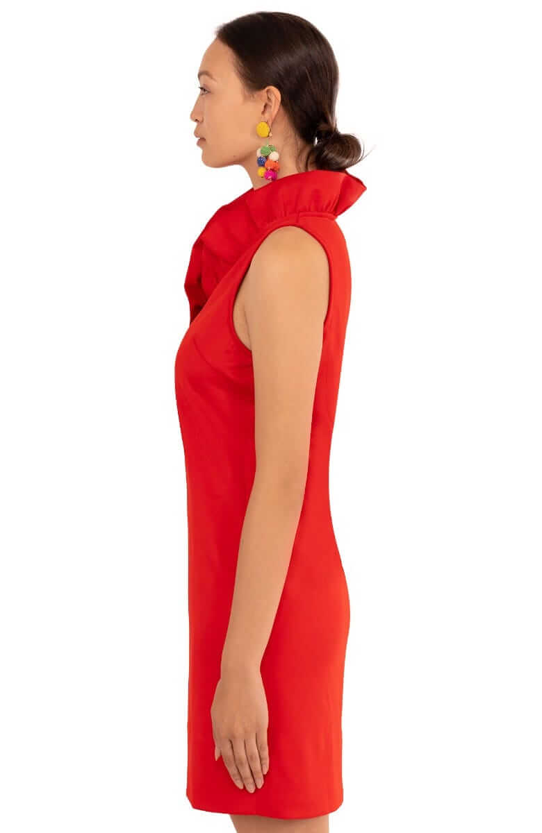 Jersey Ruffneck Sleeveless Dress - Solid