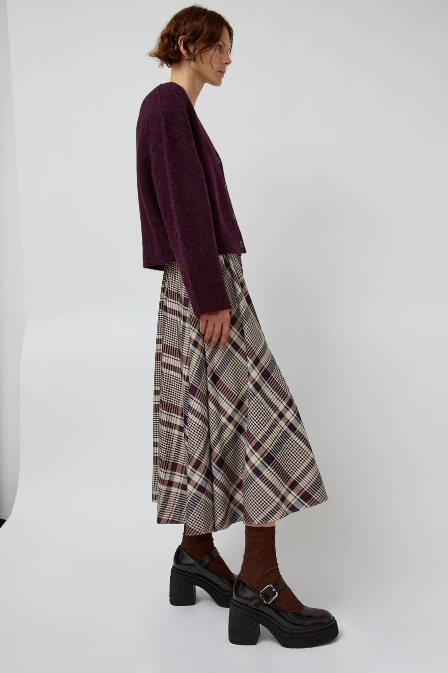 No.6 Lee Skirt in Burgundy Plaid