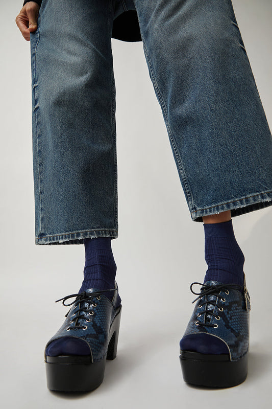 No.6 Simone Clog on Platform in Blue Snake on Black Base