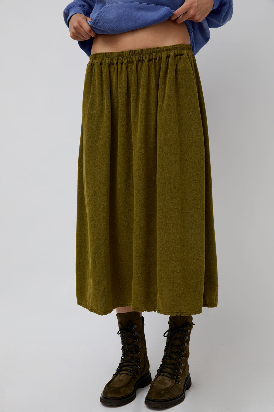 Sultan Wash Suzanne Skirt Oxford in Khaki Yellow
