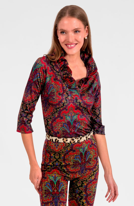 3/4 Sleeve Ruffneck Top - Passion Paisley