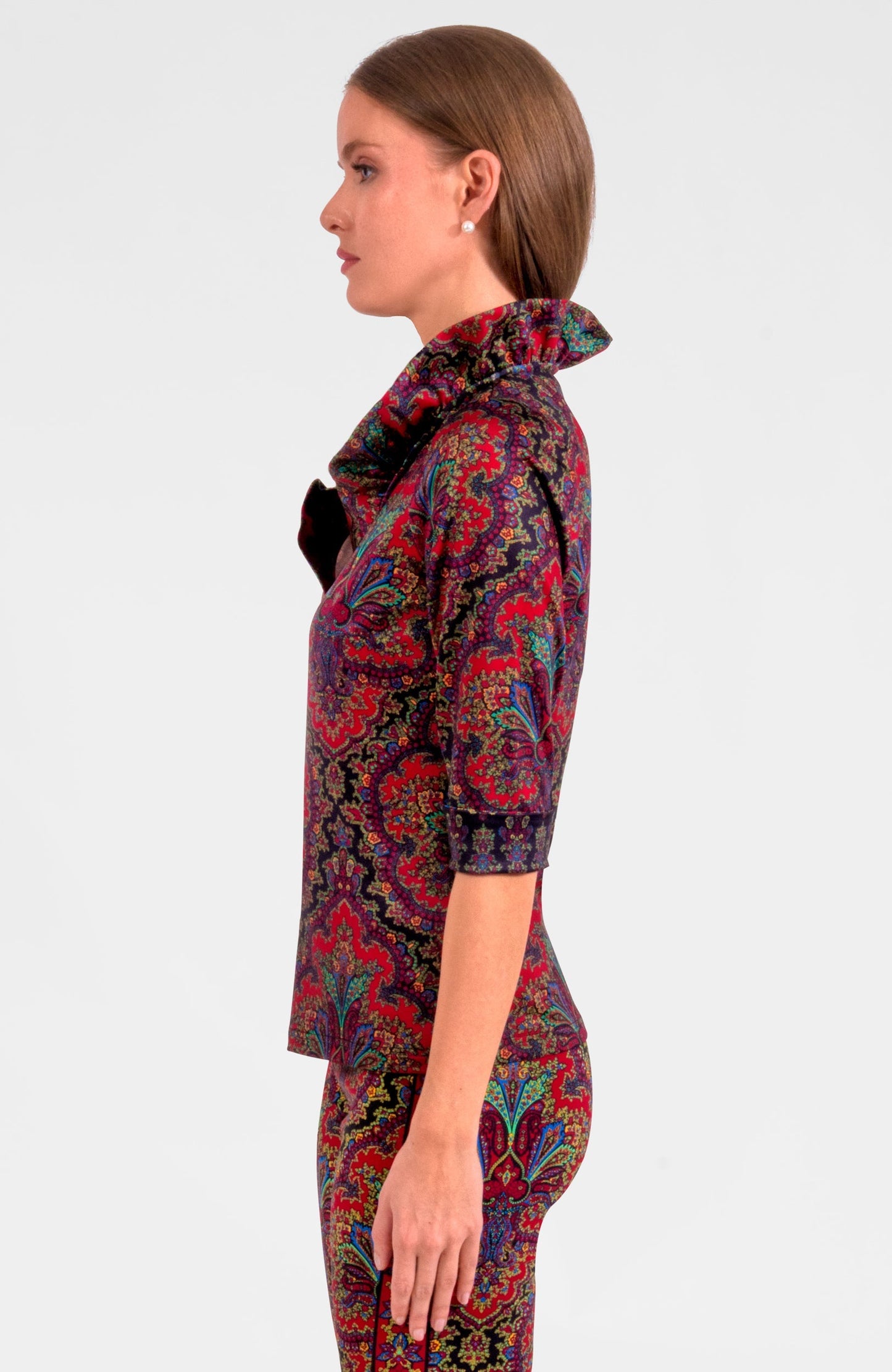 3/4 Sleeve Ruffneck Top - Passion Paisley