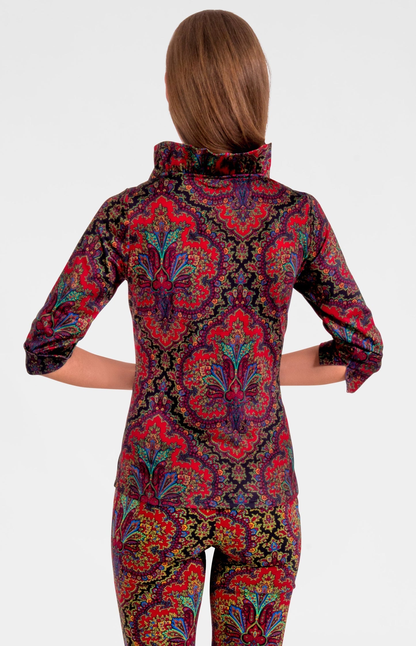 3/4 Sleeve Ruffneck Top - Passion Paisley