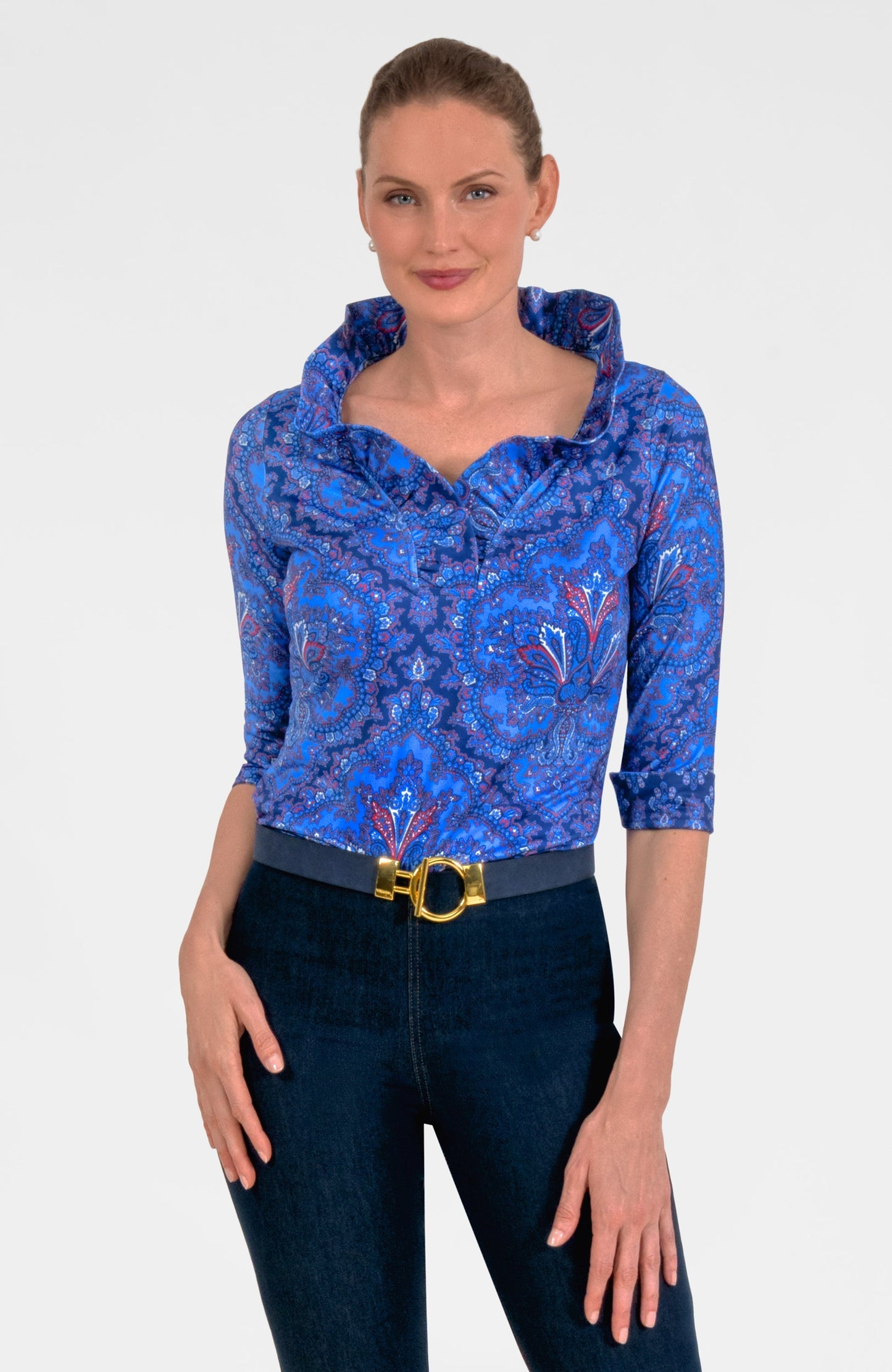 3/4 Sleeve Ruffneck Top - Passion Paisley