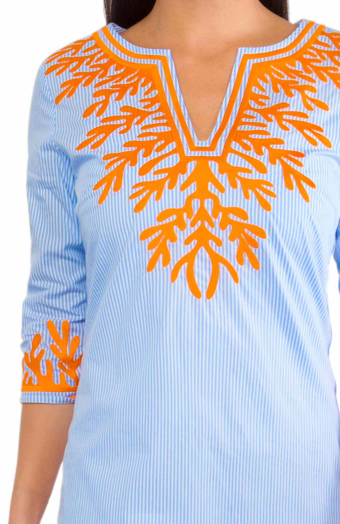 Embroidered Pinstripe Tunic - The Reef