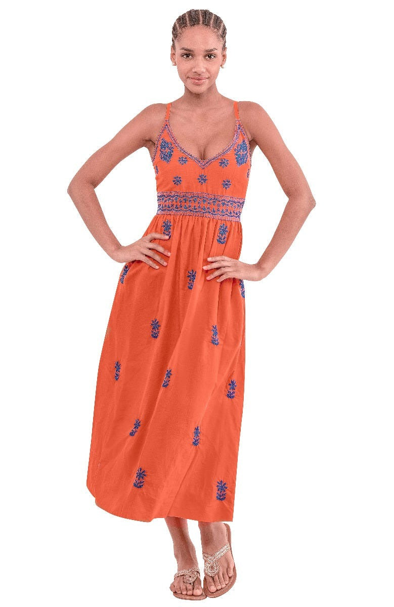 Hand Embroidered Midi Dress - Fiesta Time
