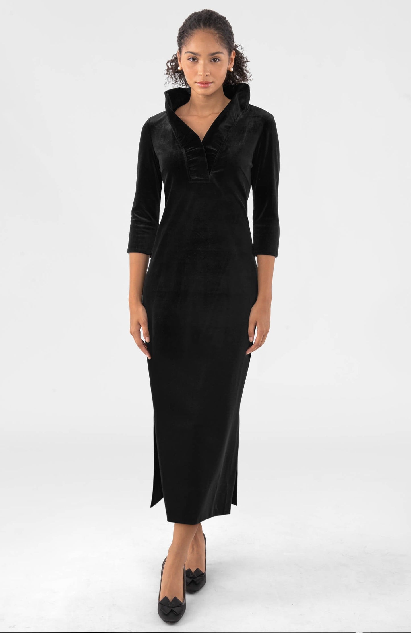 Ruffneck Midi Maxi Dress- Silky Velvet