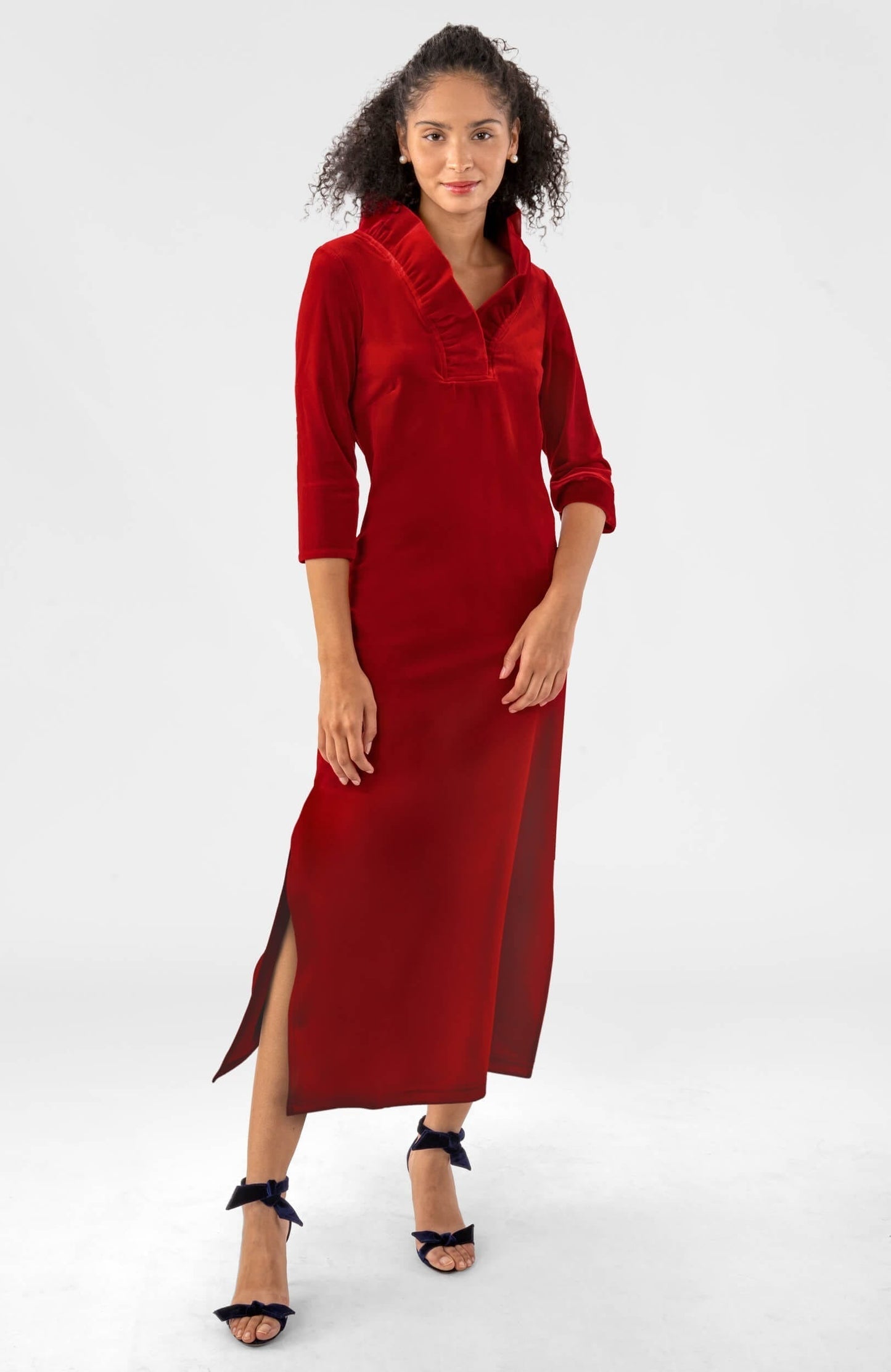 Ruffneck Midi Maxi Dress- Silky Velvet